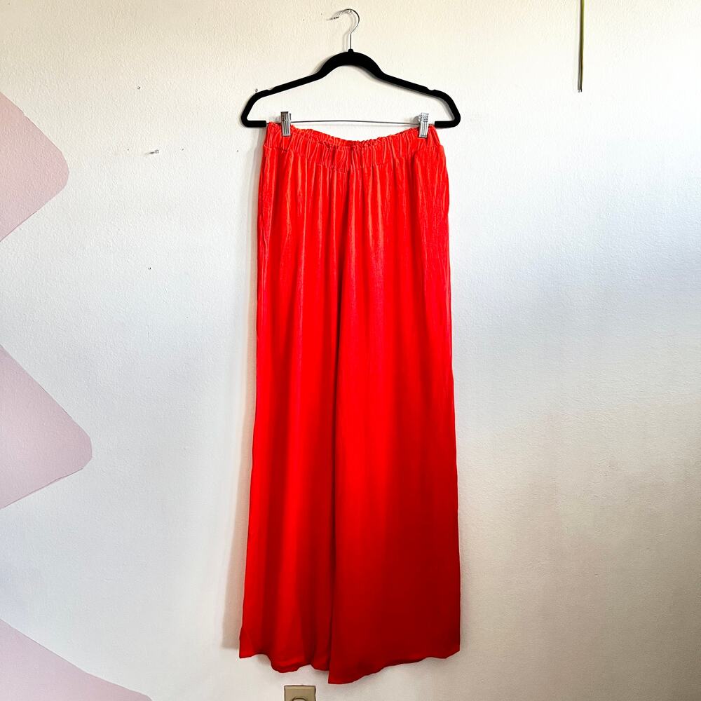 JLuxLabel Orange Wide Leg Pants Linen Blend Minimalism Boho Coastal Large